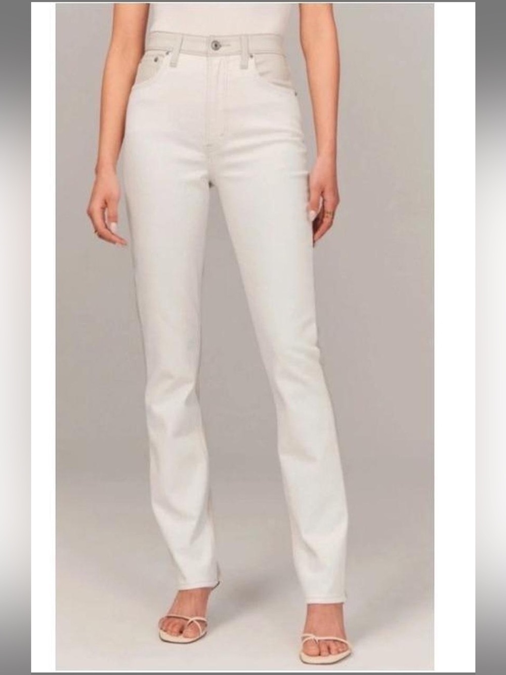 Abercrombie & Fitch The 90’s Relaxed Jean High Rise Ivory Sz 28 6 Long Leather